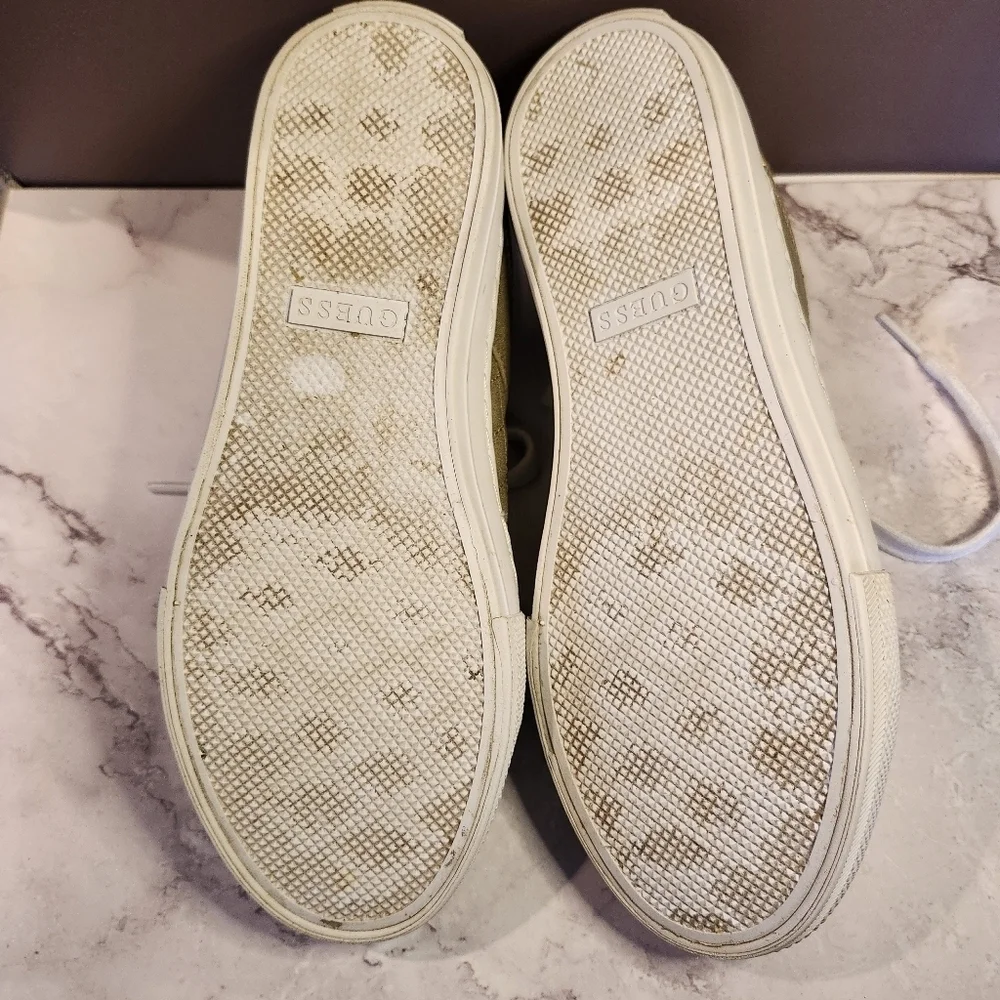 GUESS Size 6.5 Metallic Gold Bling Sneakers - Picture 7 of 7